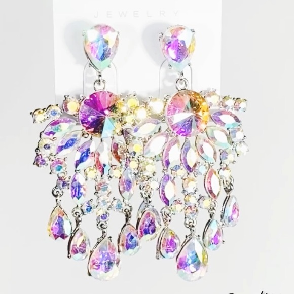 AB Austrian Crystal Chandelier Statement Formal Earrings - Picture 5 of 5